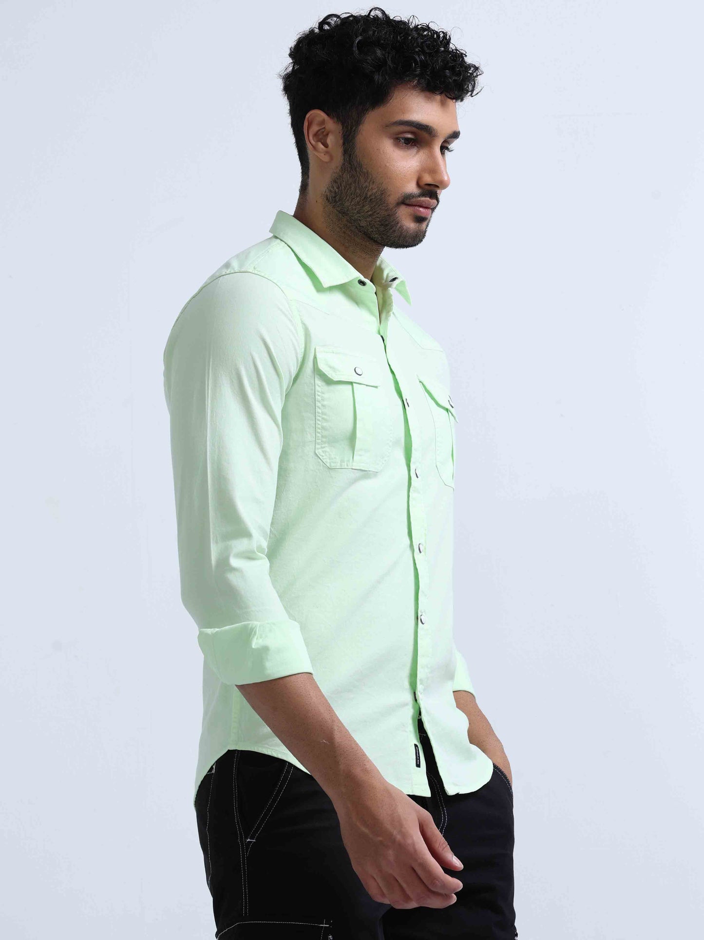 Light Green Double Pocket Shirt For Men 