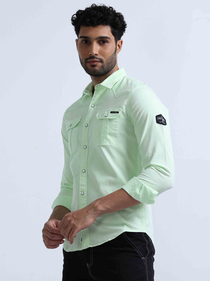 Light Green Double Pocket Shirt For Men 