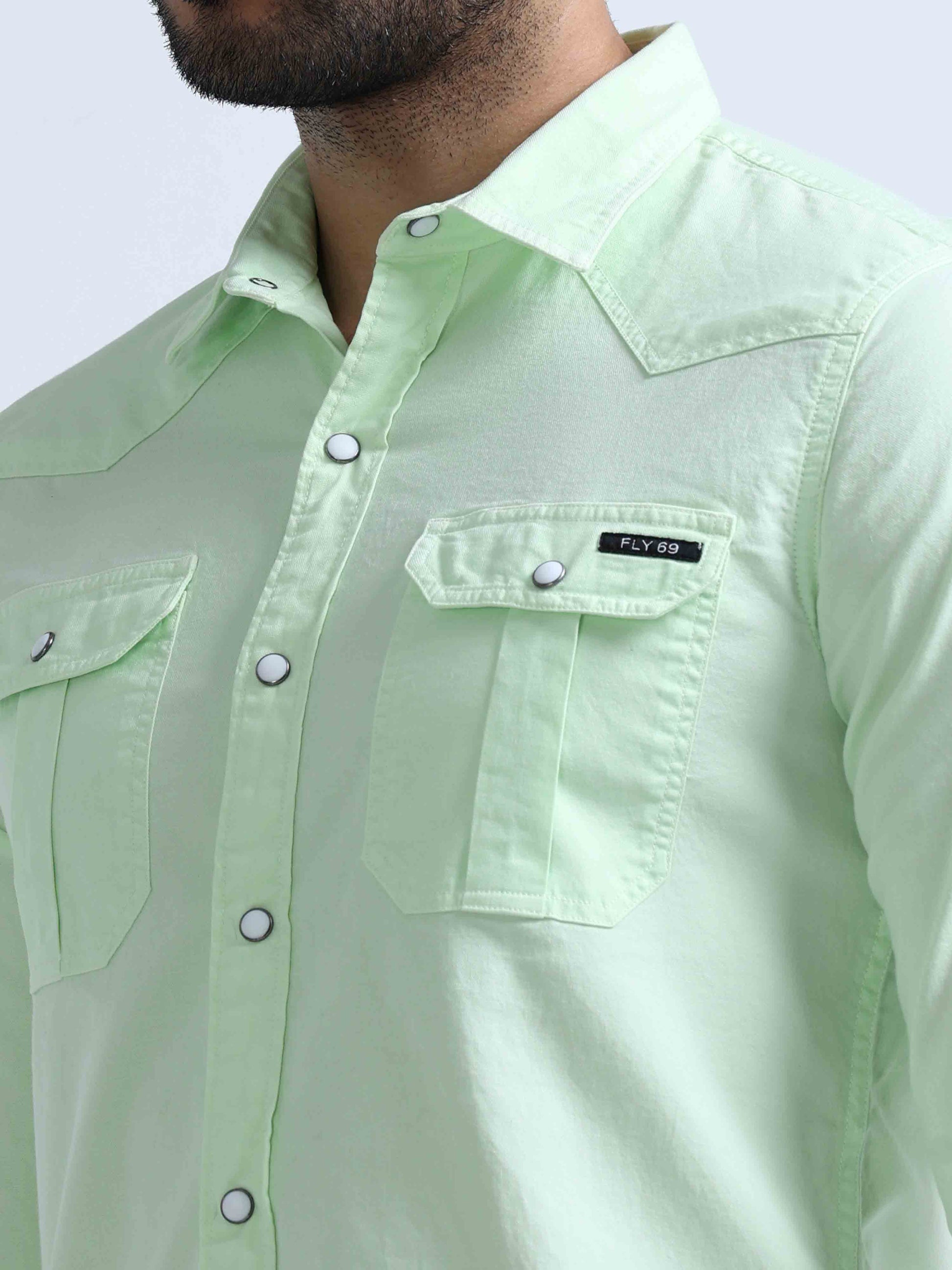 Light Green Double Pocket Shirt For Men 