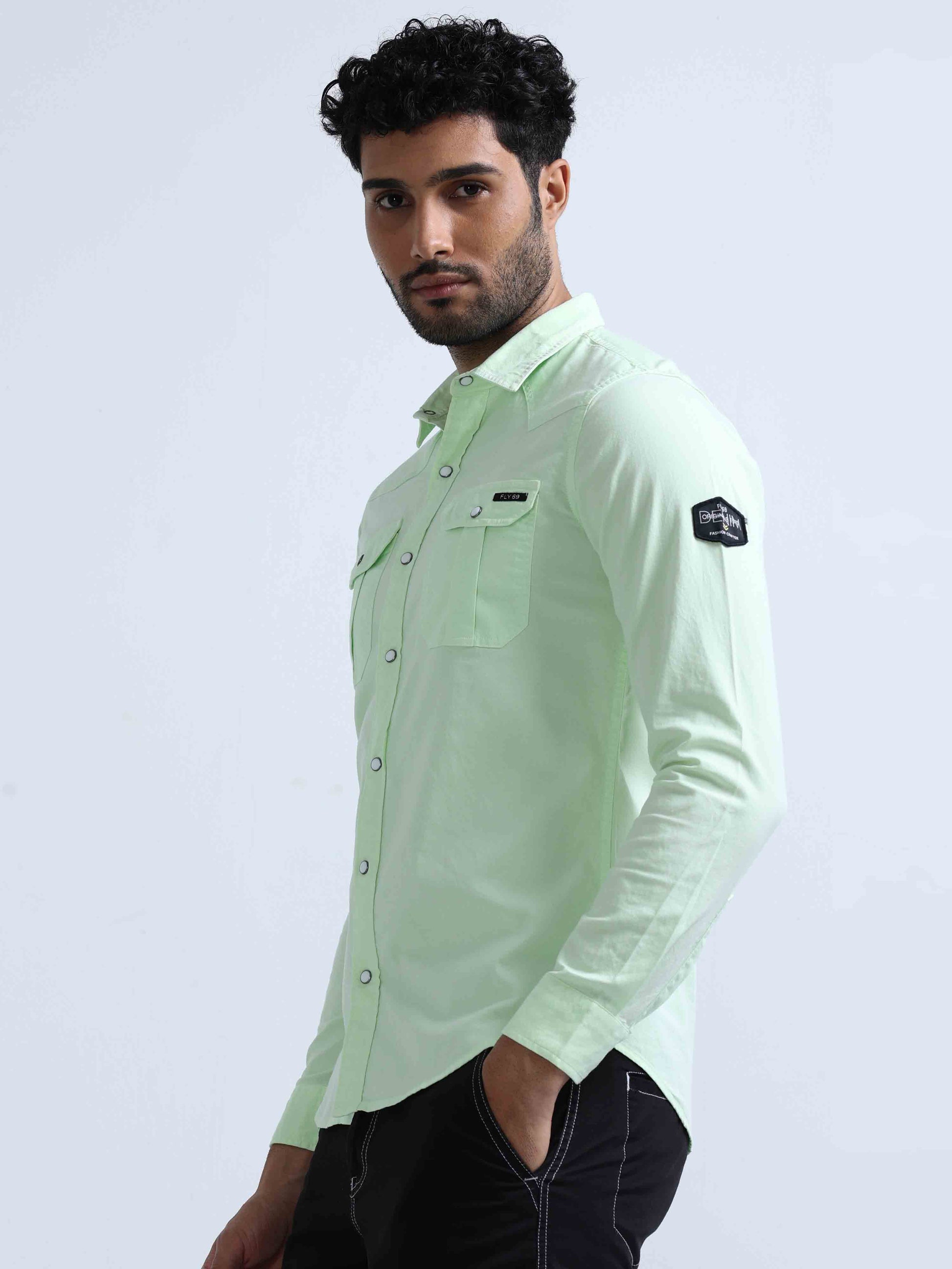 Light Green Double Pocket Shirt For Men 