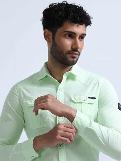 Light Green Double Pocket Shirt For Men 