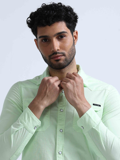 Light Green Double Pocket Shirt For Men 