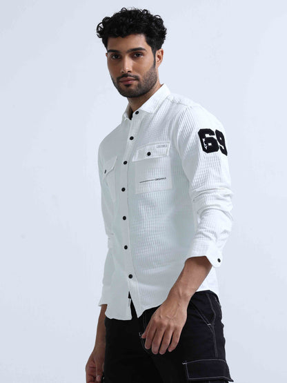 White Denim Double Pocket Shirt For Men