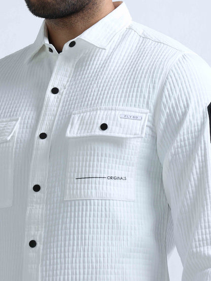 White Denim Double Pocket Shirt For Men