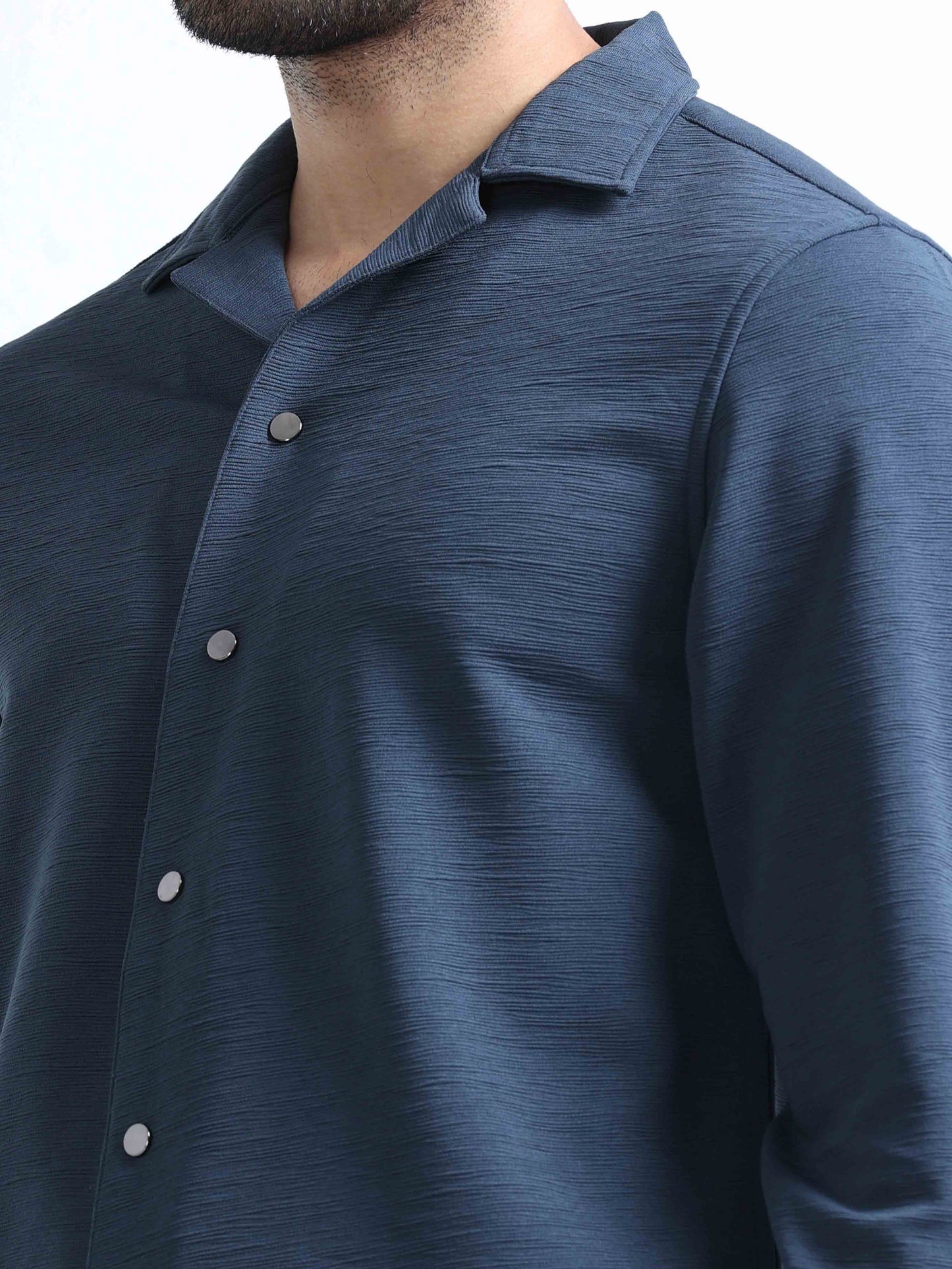 Blue Lycra Full Sleeve Shirt For Men 