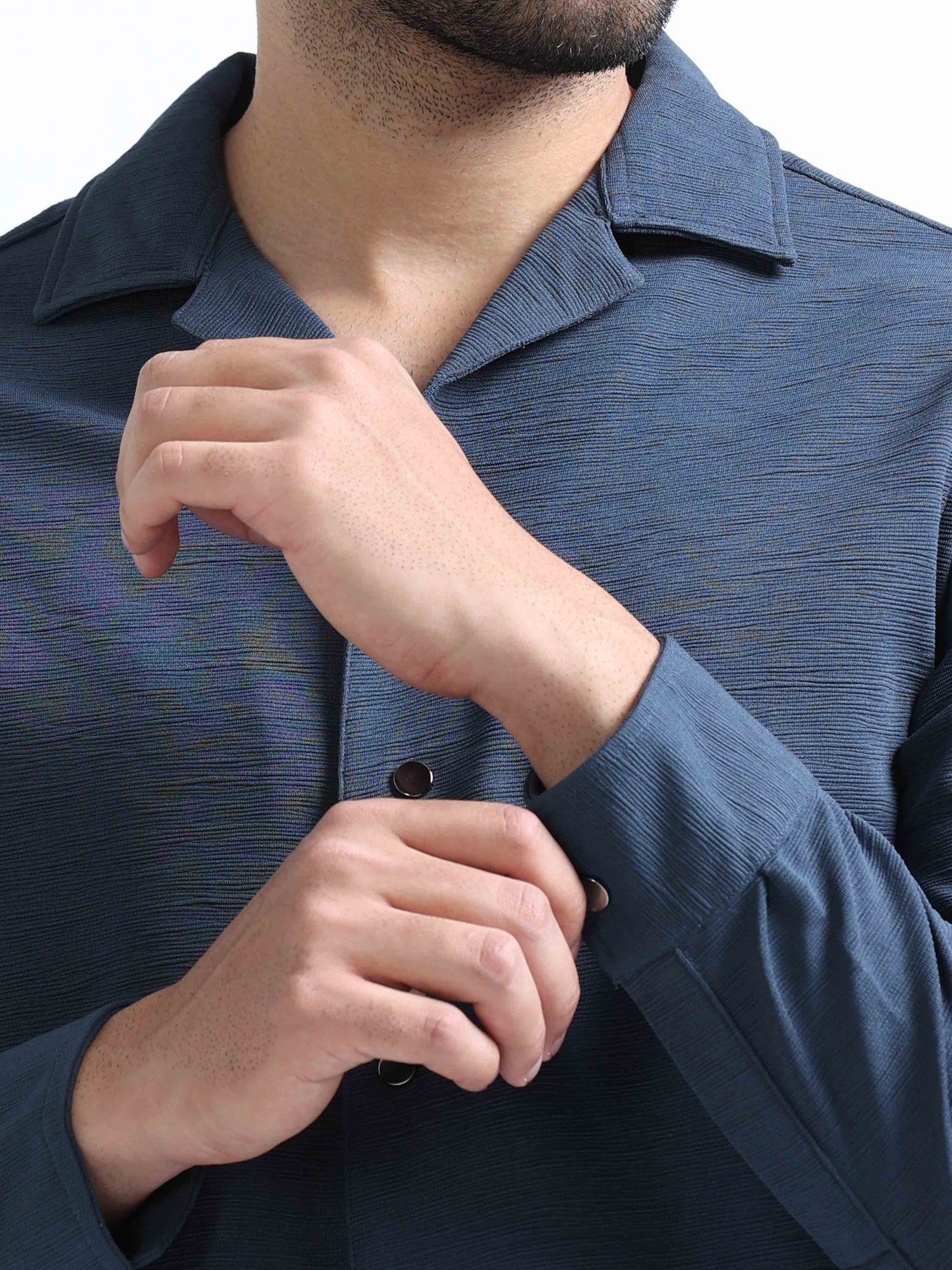Blue Lycra Full Sleeve Shirt For Men 