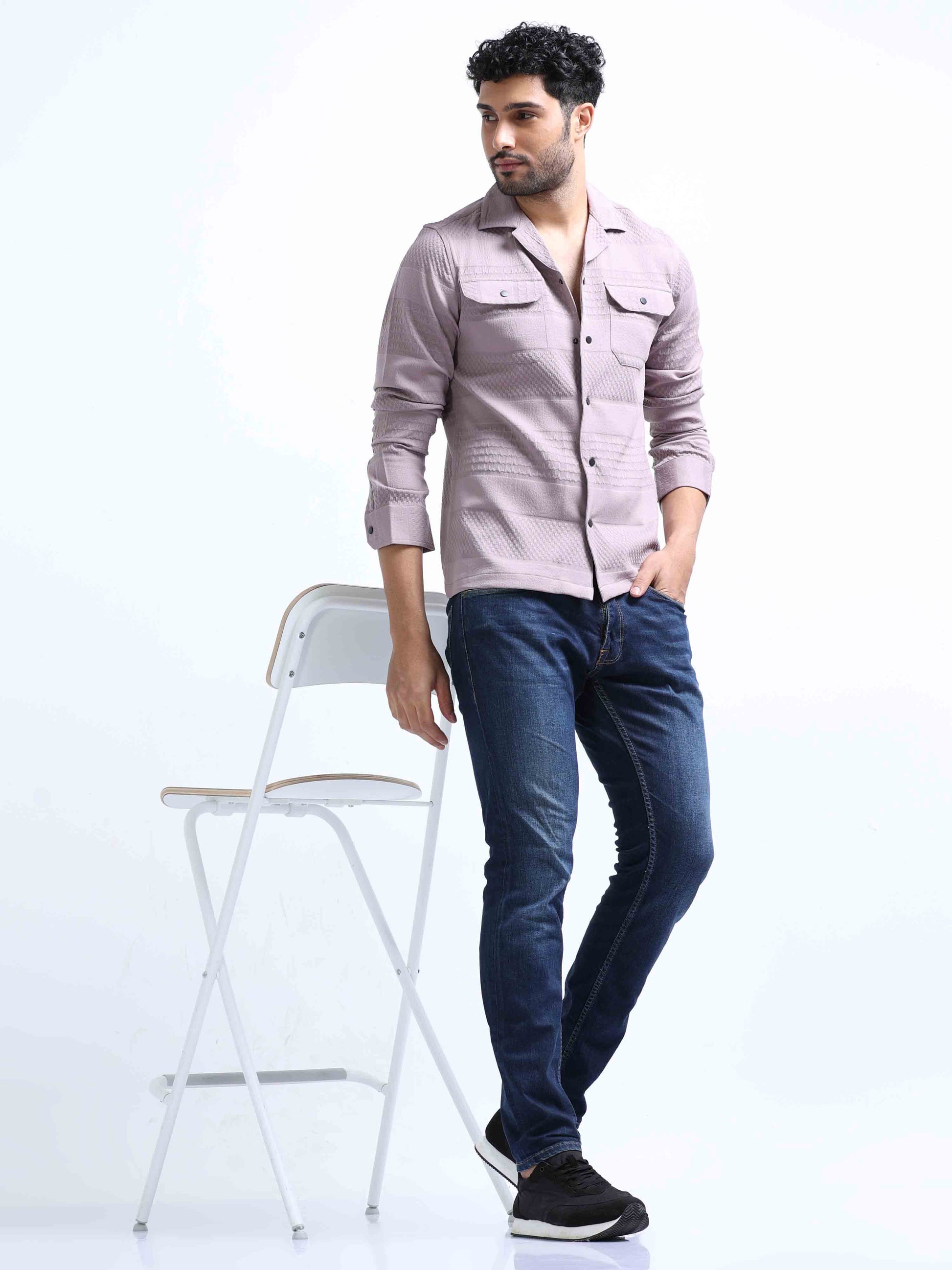 Light Purple Double Pocket Shirt for Men 