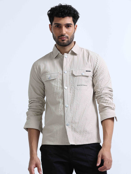 Beige Double Pocket Shirt For Men