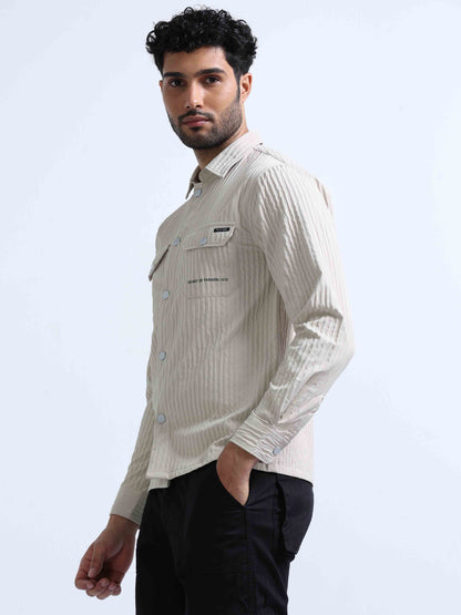 Beige Double Pocket Shirt For Men