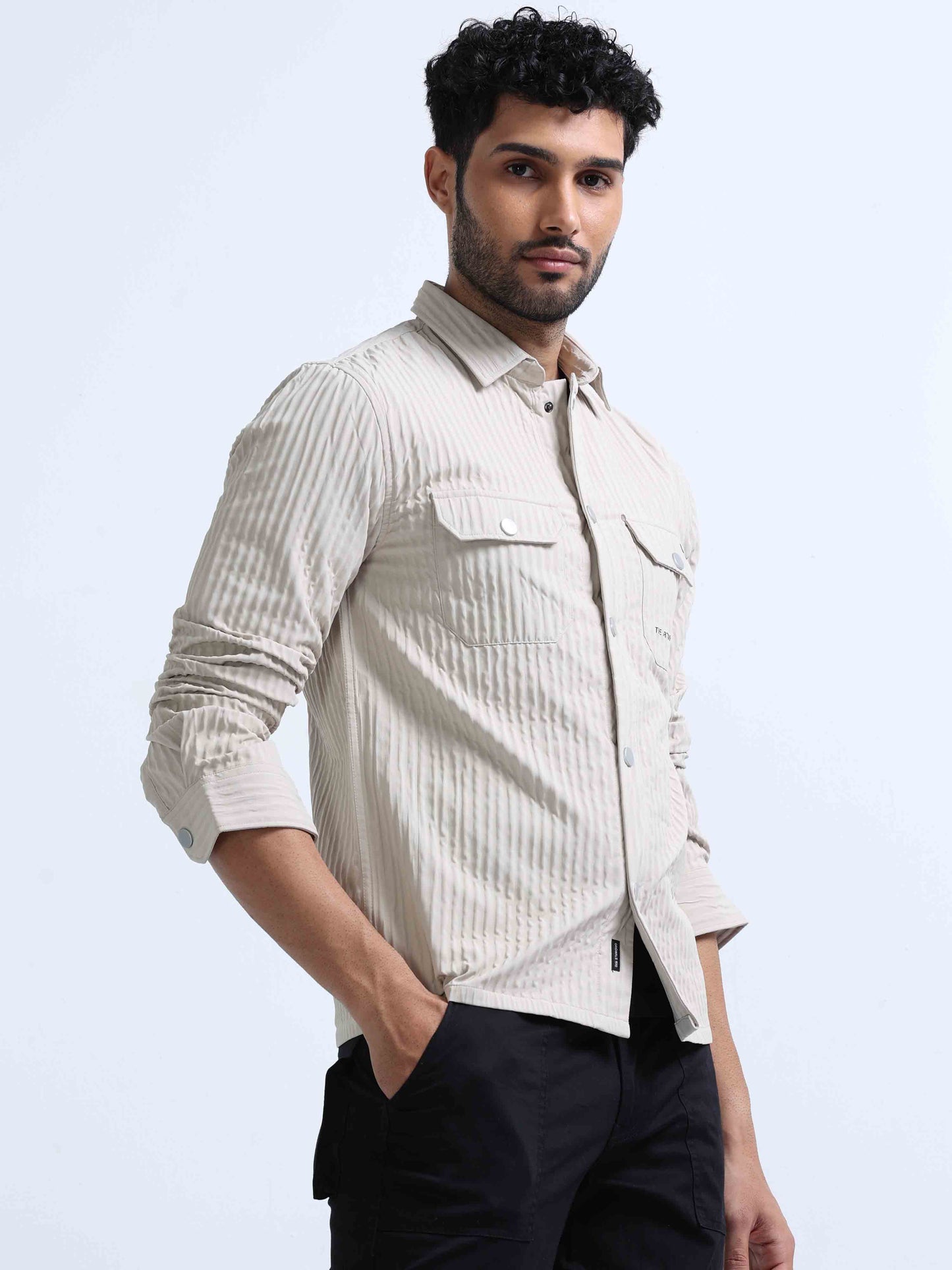 Beige Double Pocket Shirt For Men