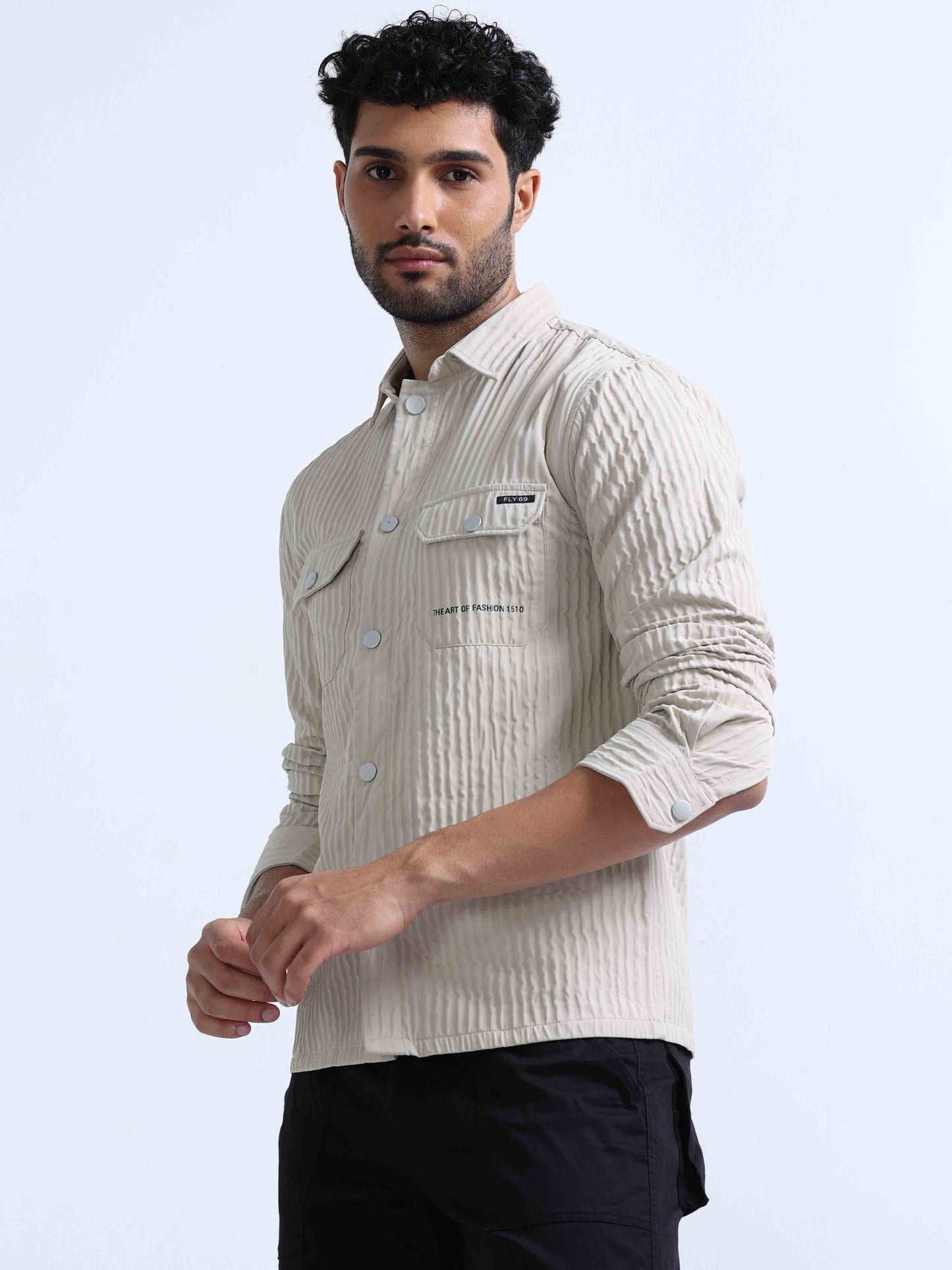 Beige Double Pocket Shirt For Men