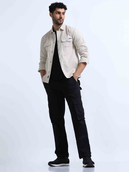 Beige Double Pocket Shirt For Men