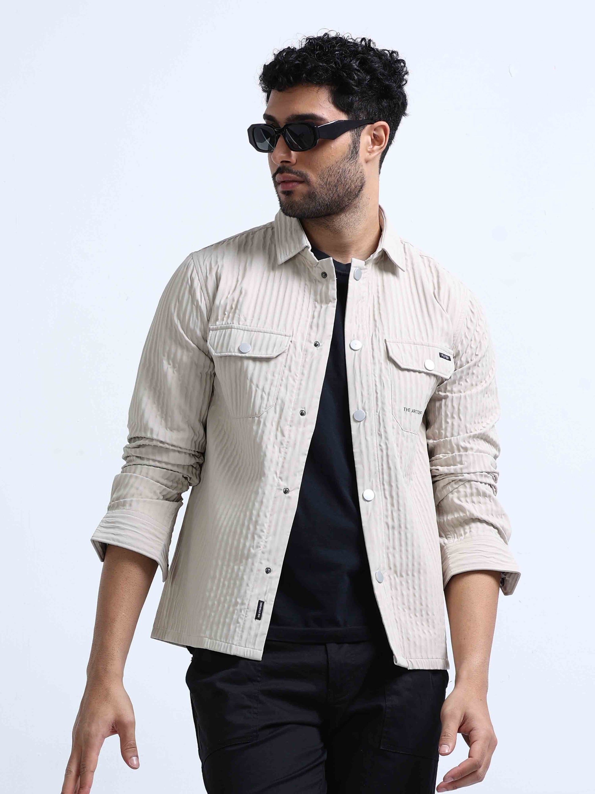 Beige Double Pocket Shirt For Men