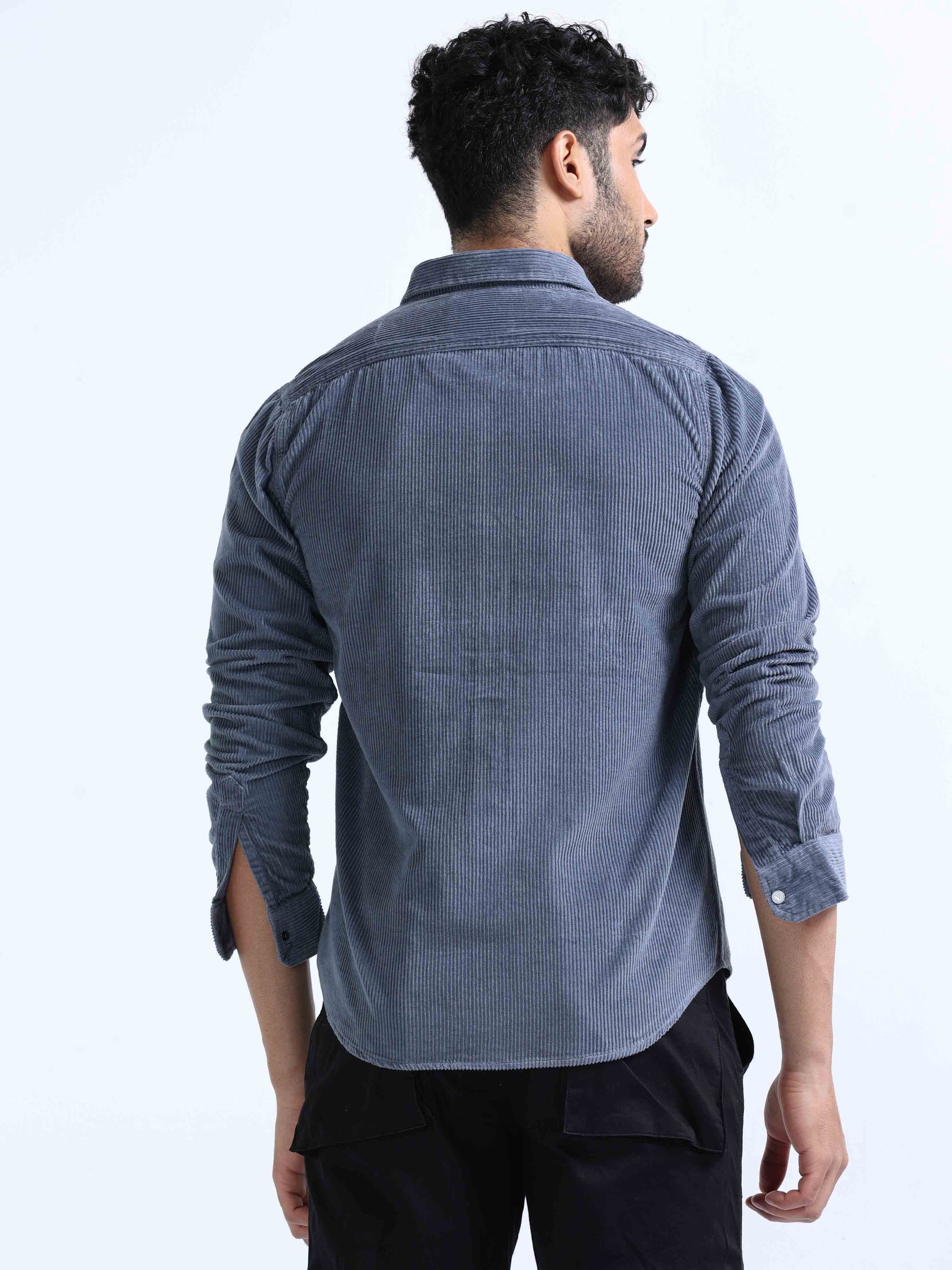 Grey Corduroy Full Sleeve Shirt for Men 