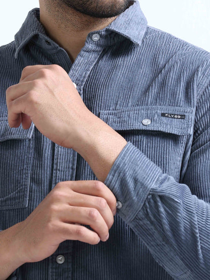 Grey Corduroy Full Sleeve Shirt for Men 