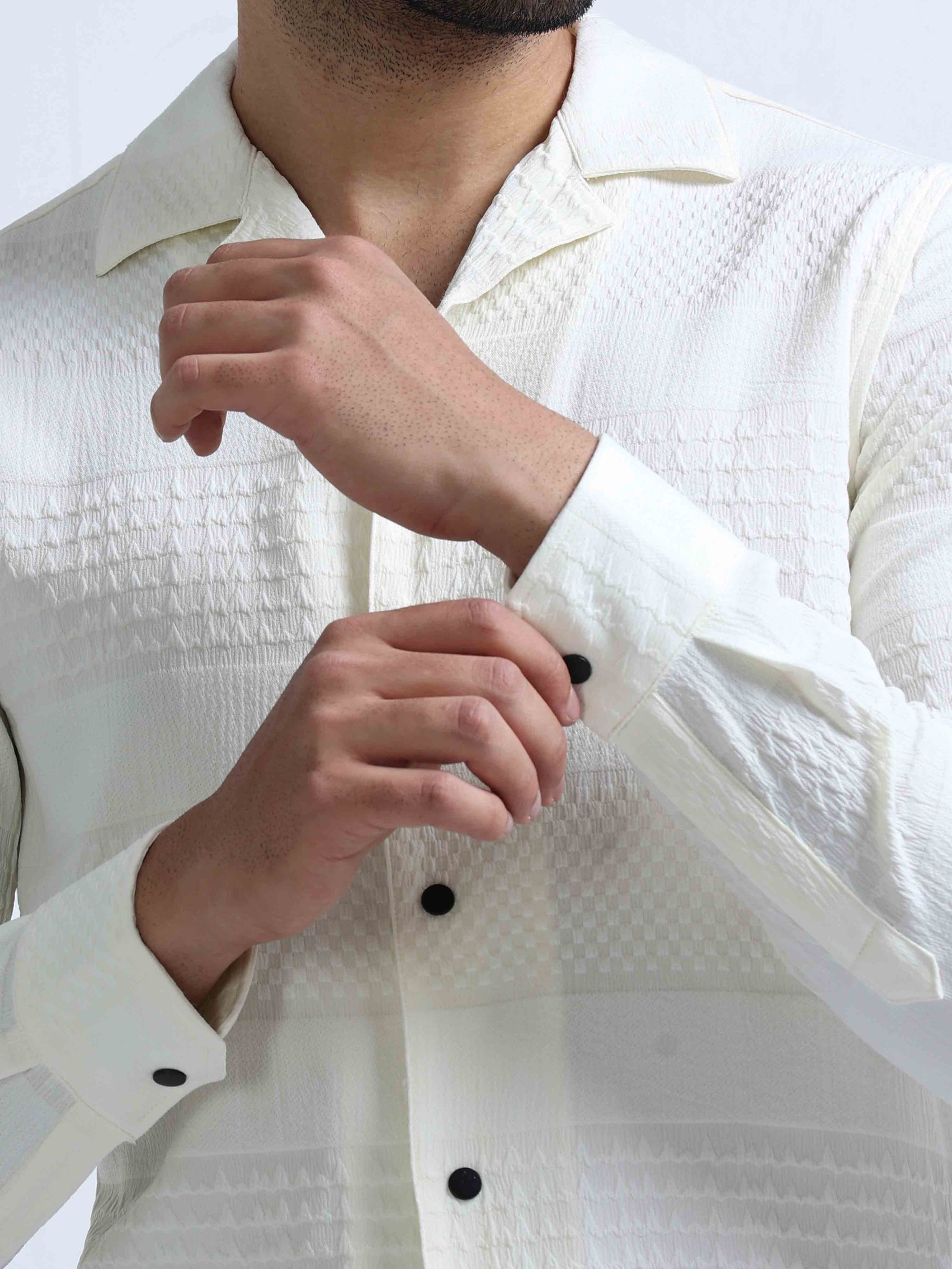 Cream Full Sleeve Lycra Shirt For Men