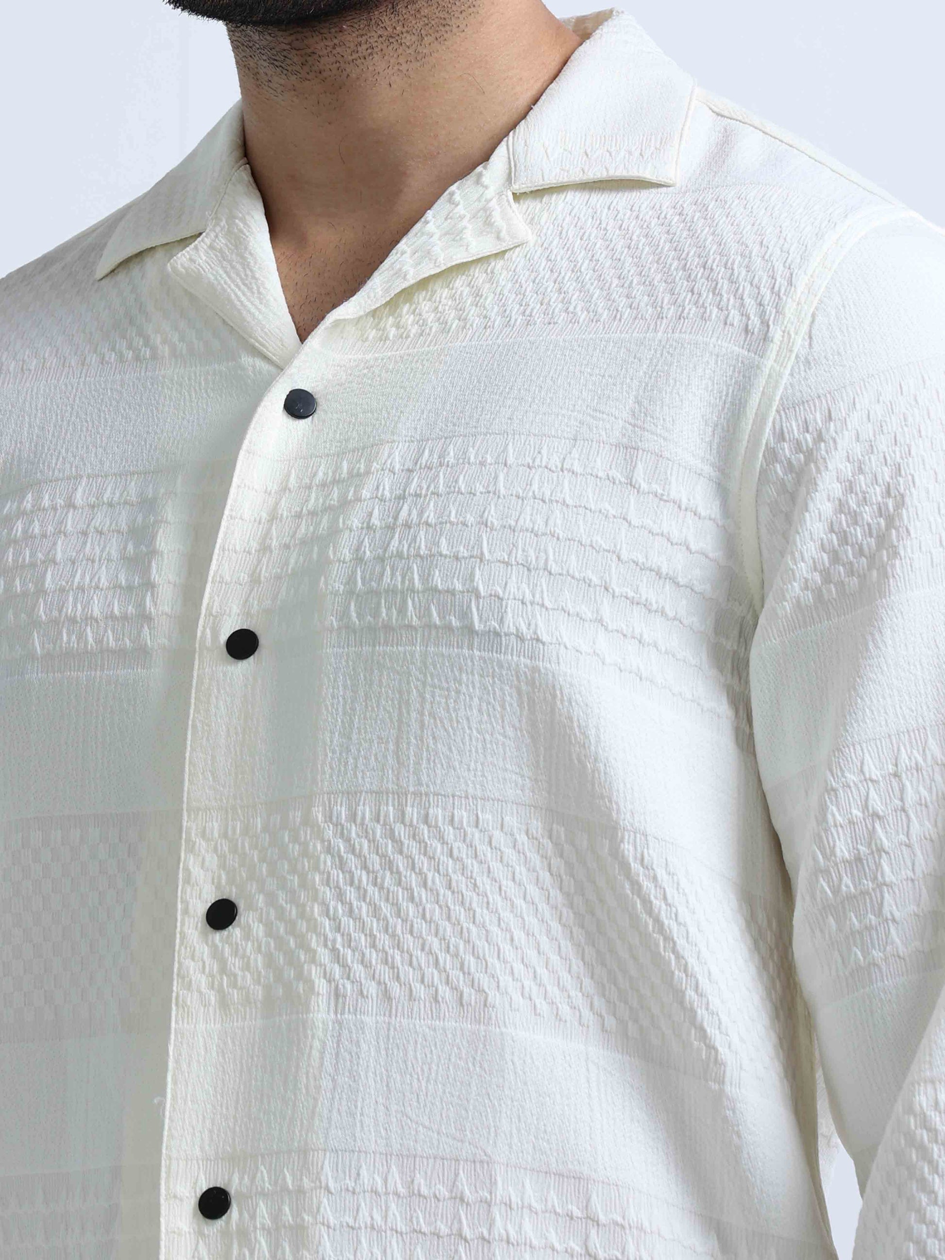 Cream Full Sleeve Lycra Shirt For Men