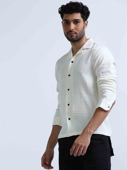 Cream Full Sleeve Lycra Shirt For Men