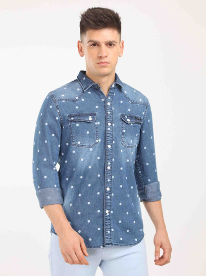 Polka Dot Dark Denim Shirt