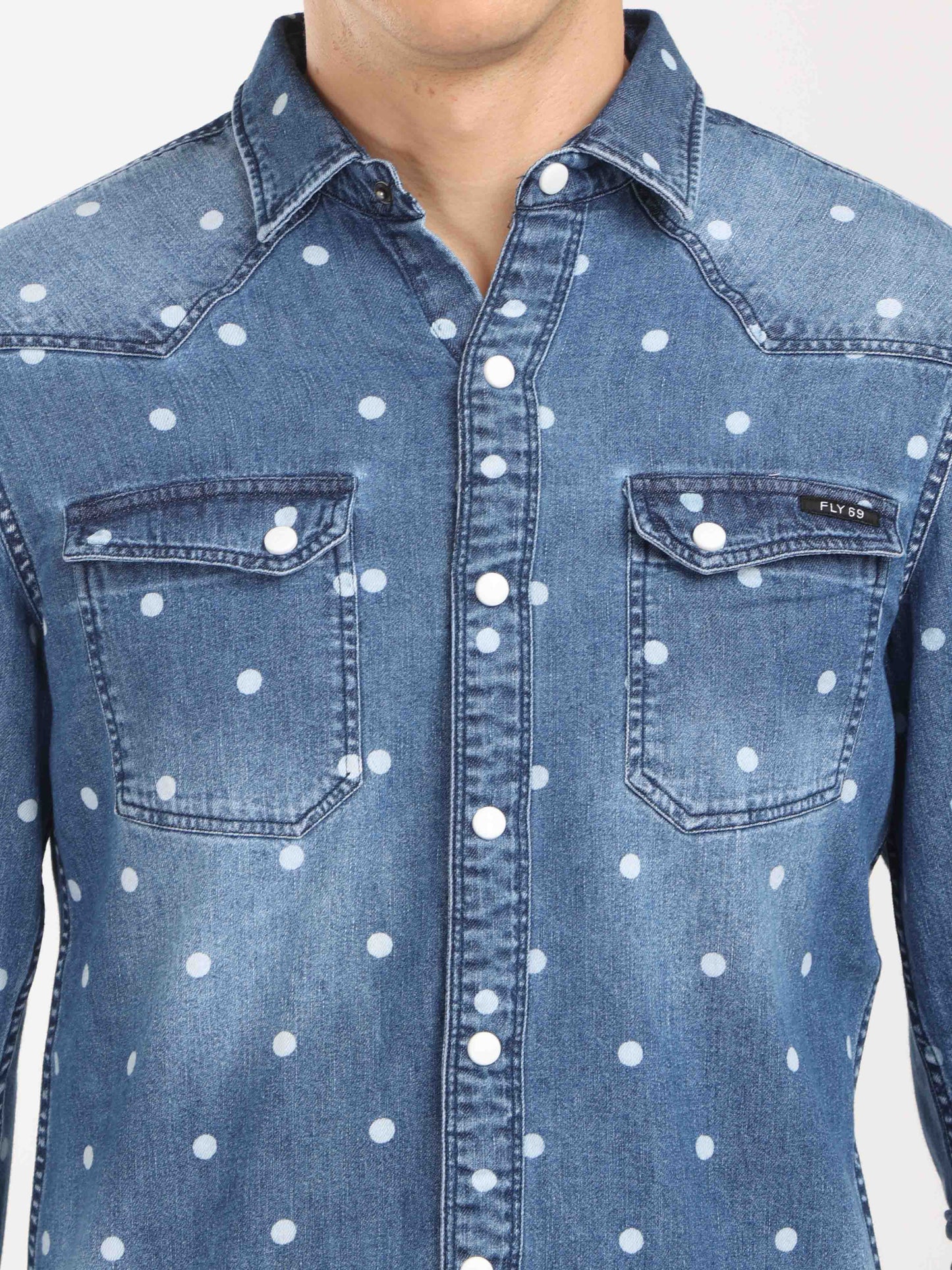 Polka Dot Dark Denim Shirt