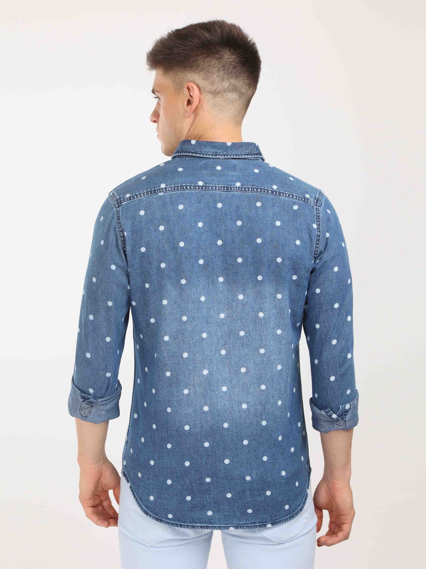 Polka Dot Dark Denim Shirt