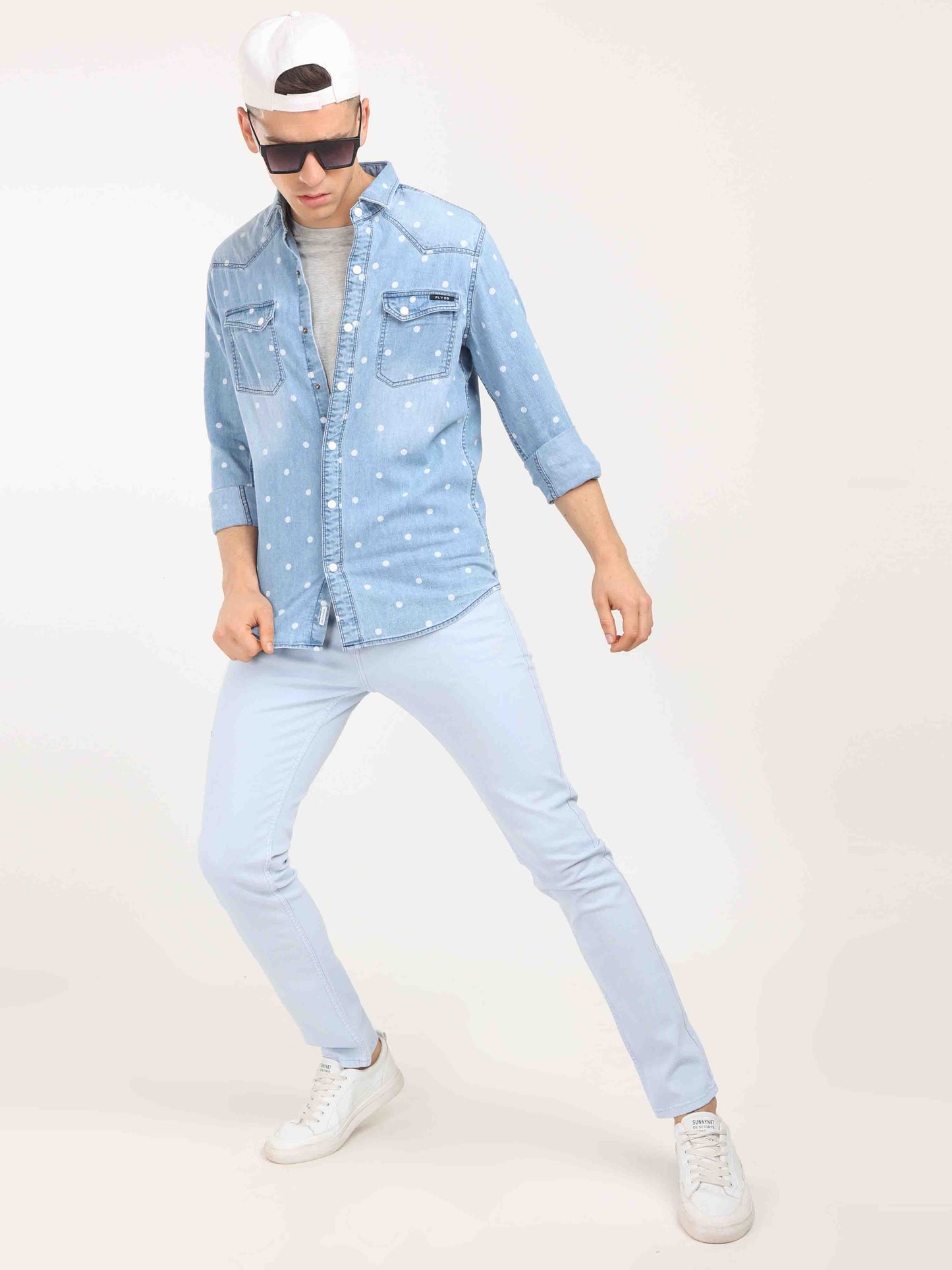 Polka Dot Light Denim Shirt