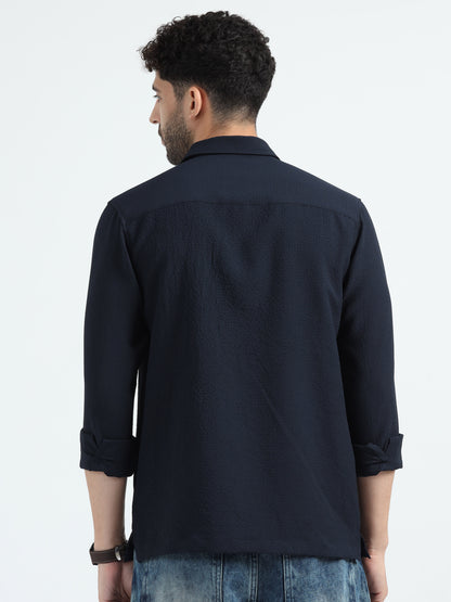 Blue Double Pocket Solid Shirt