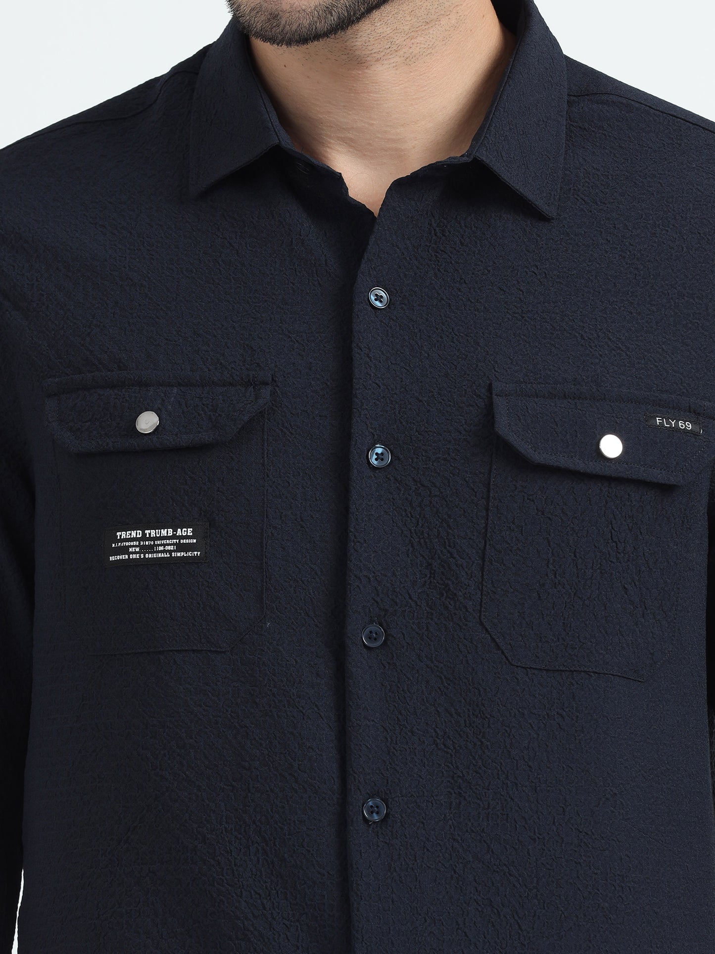 Blue Double Pocket Solid Shirt