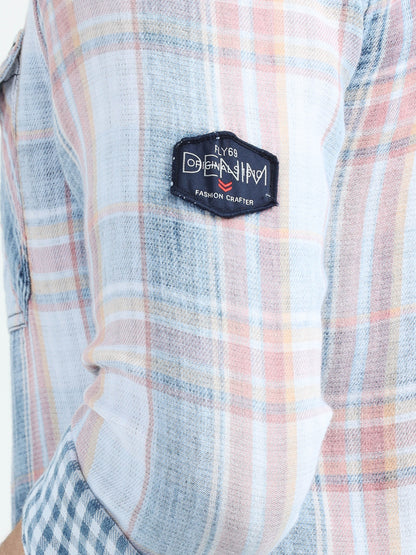 Indigo Cotton Peach Checks Shirt