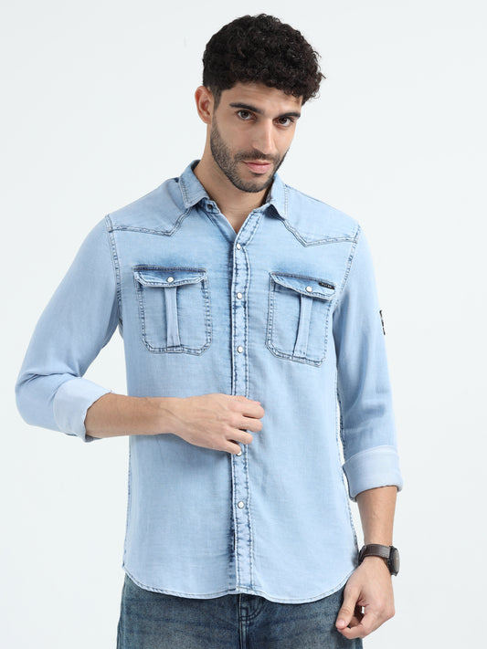 Light Blue Double Pocket Denim Shirt