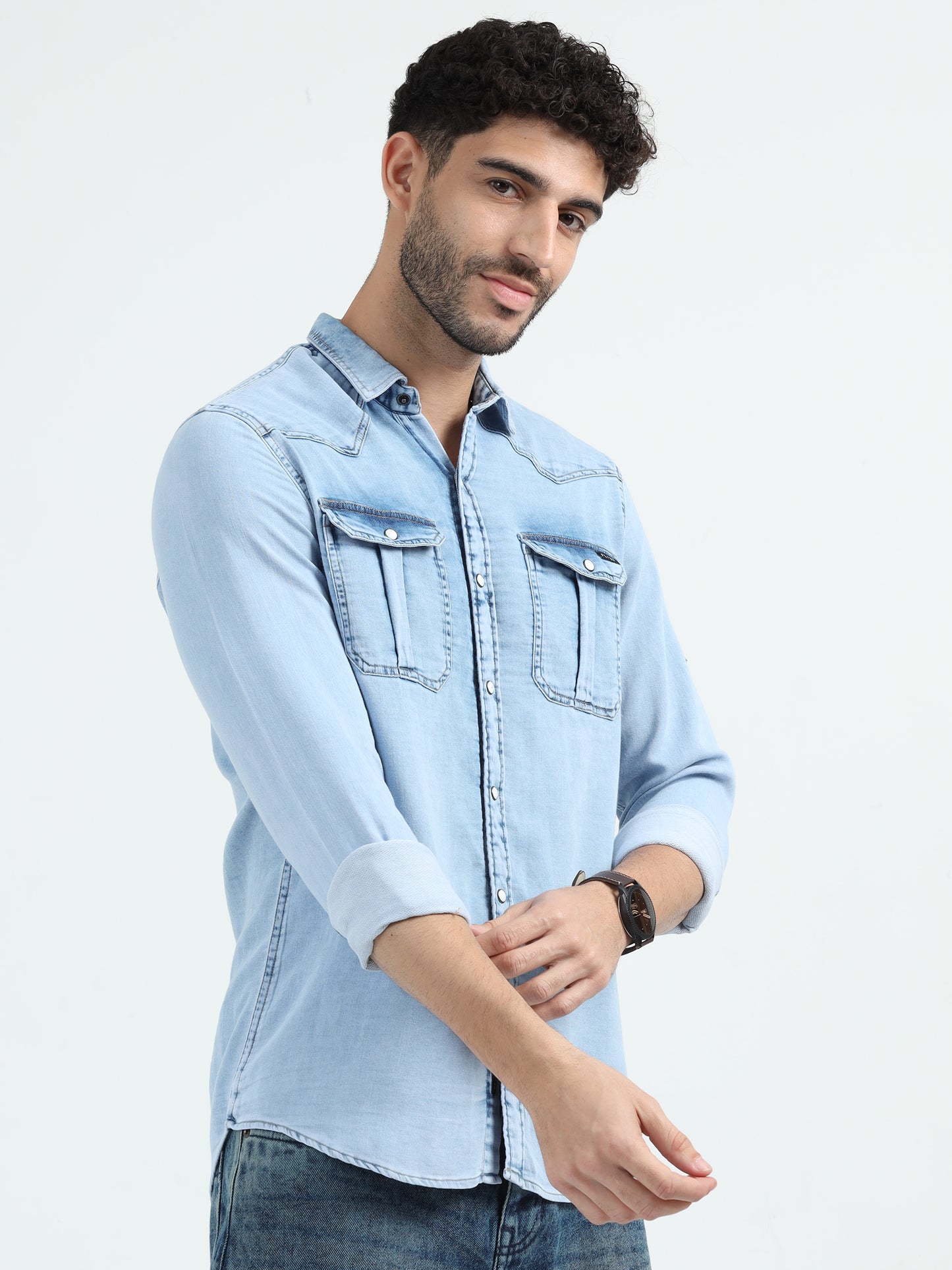 Light Blue Double Pocket Denim Shirt