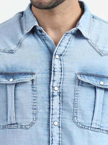 Light Blue Double Pocket Denim Shirt