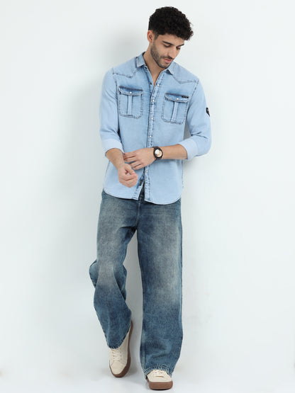 Light Blue Double Pocket Denim Shirt