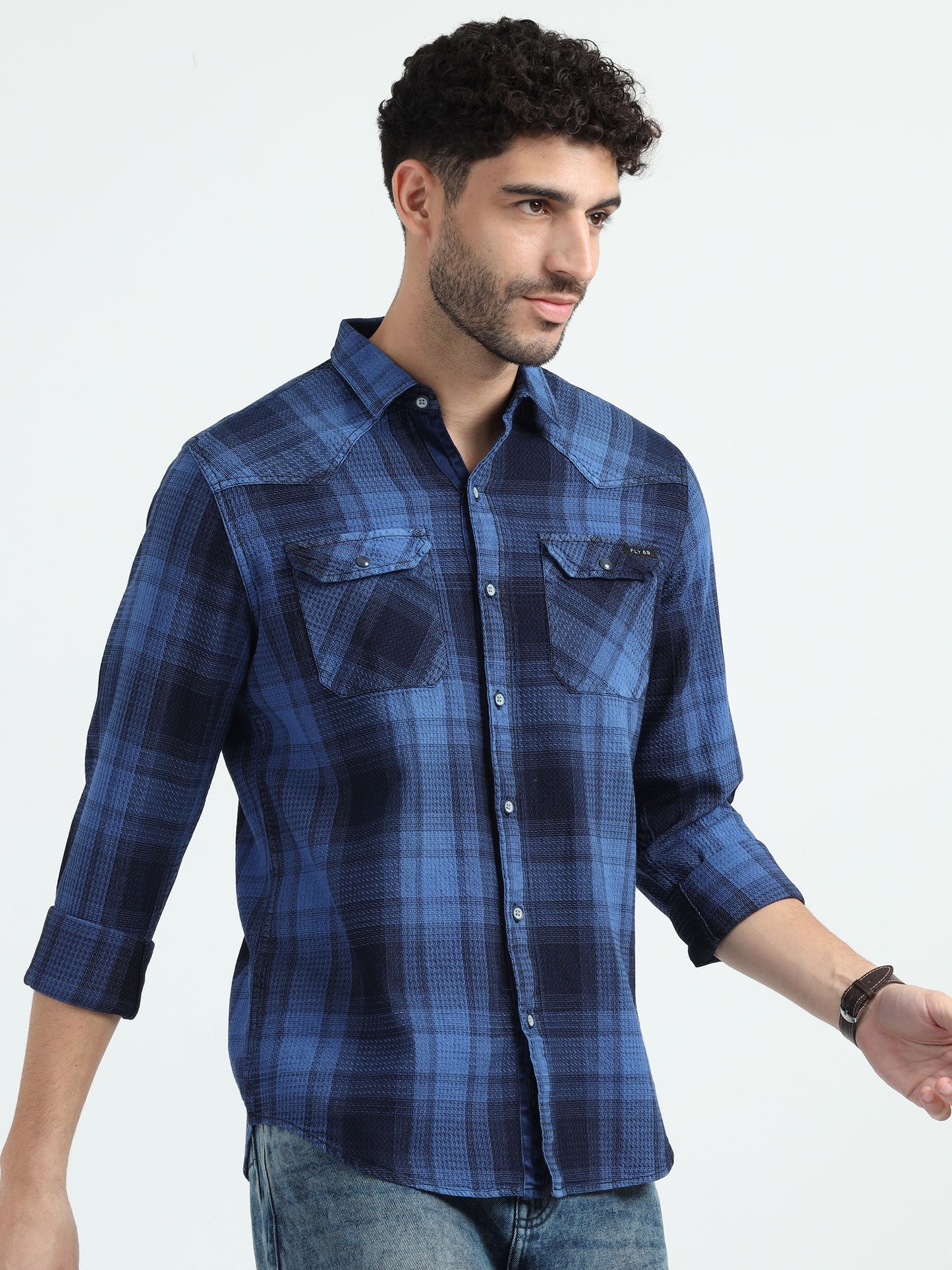 Indigo Cotton Checks Shirt