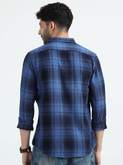 Indigo Cotton Checks Shirt