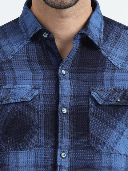 Indigo Cotton Checks Shirt