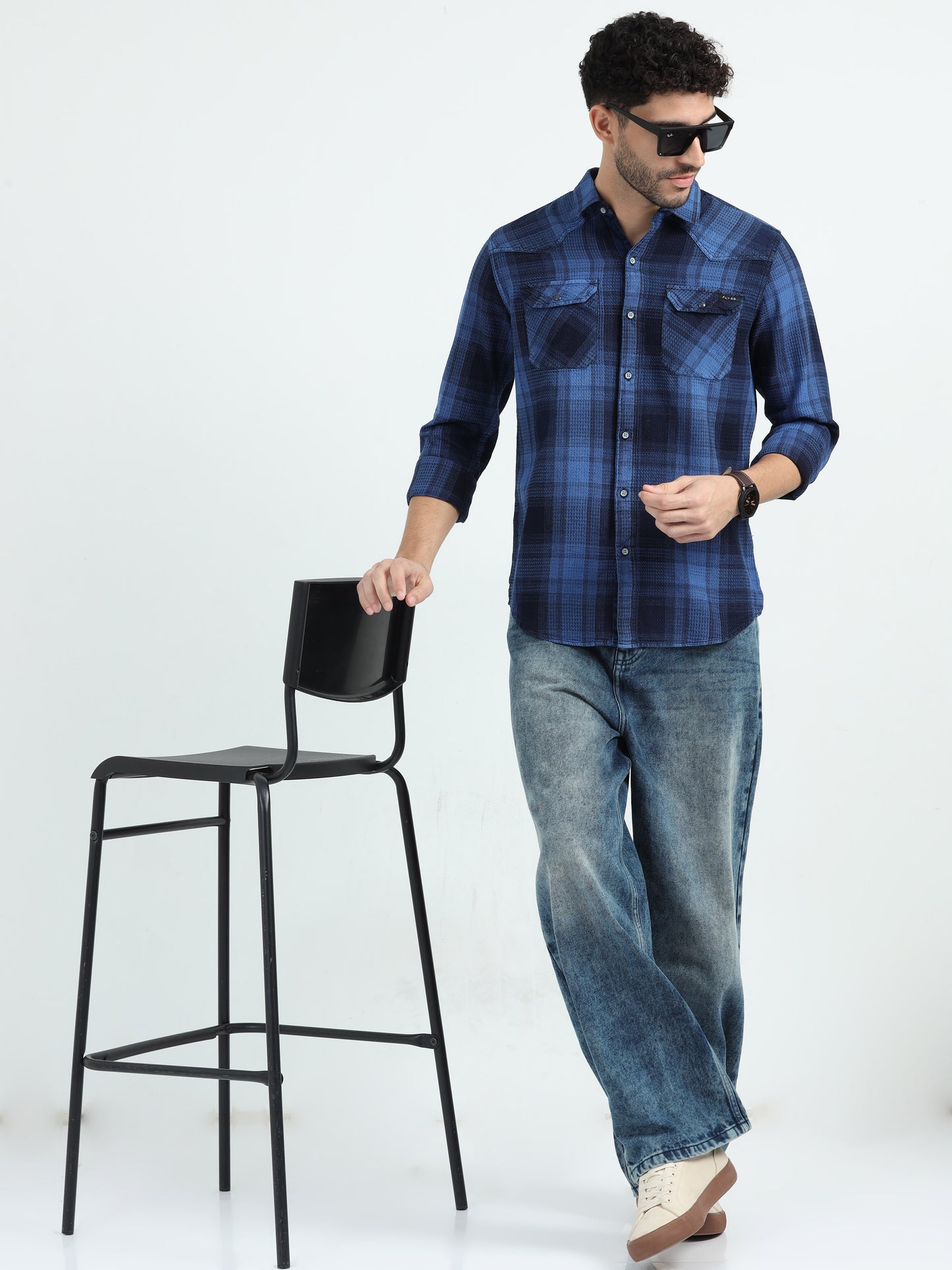 Indigo Cotton Checks Shirt