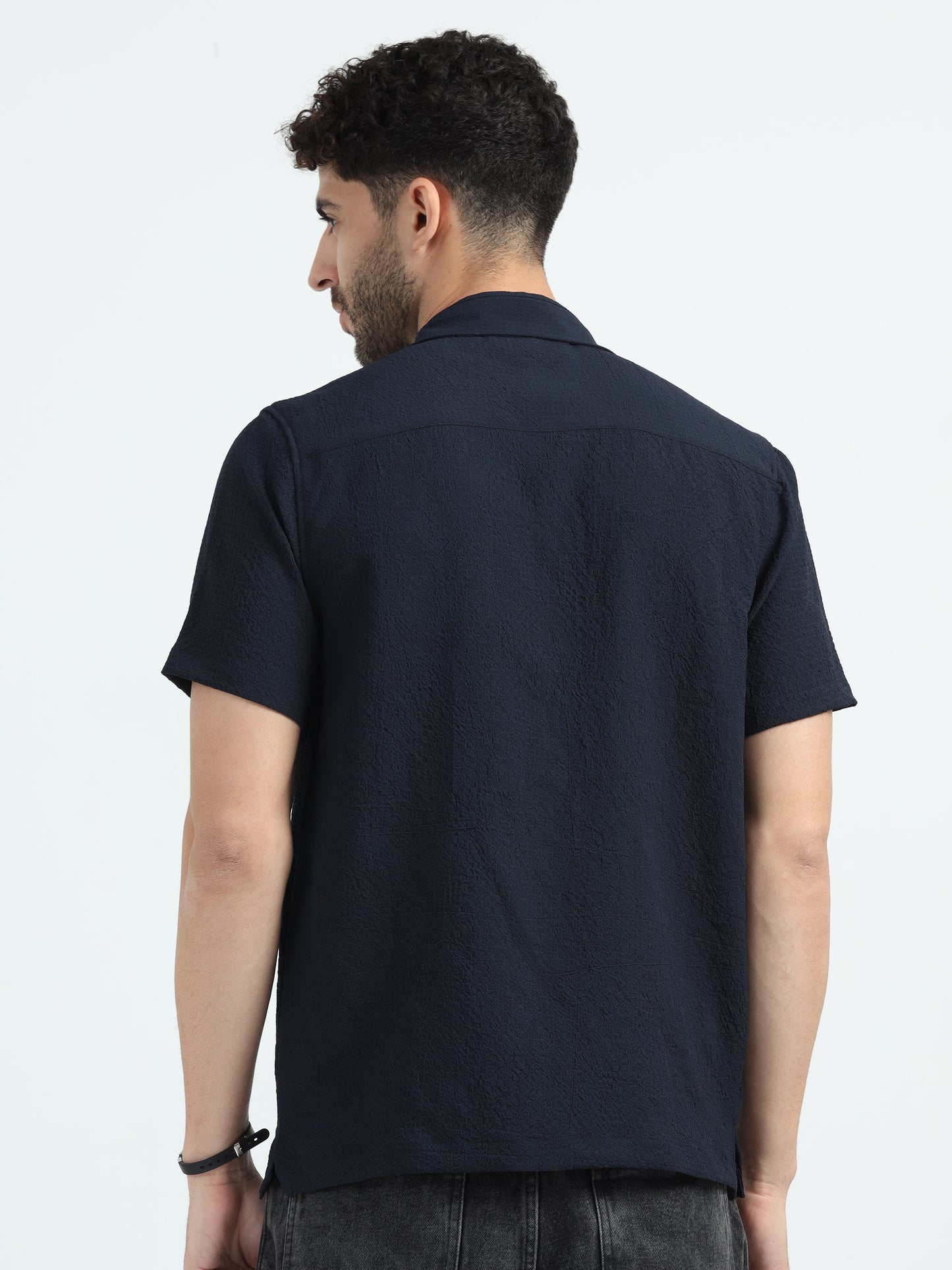 Black Double Pocket Solid Shirt Half Sleeve