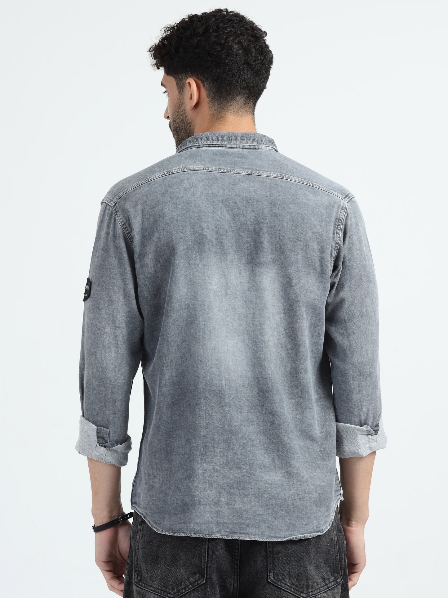 Grey Double Pocket Denim Shirt