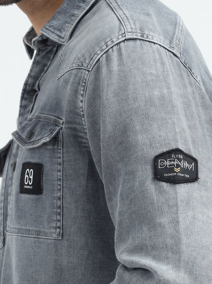 Grey Double Pocket Denim Shirt