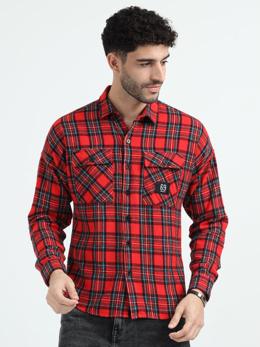 Red Double Pocket Checks Shirt