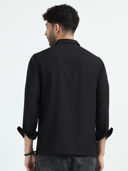 Black Double Pocket Solid Shirt