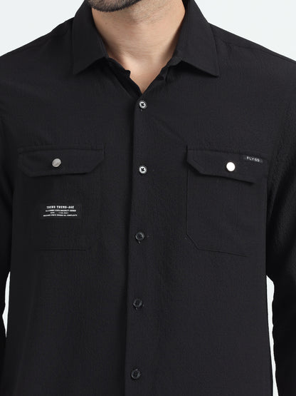 Black Double Pocket Solid Shirt