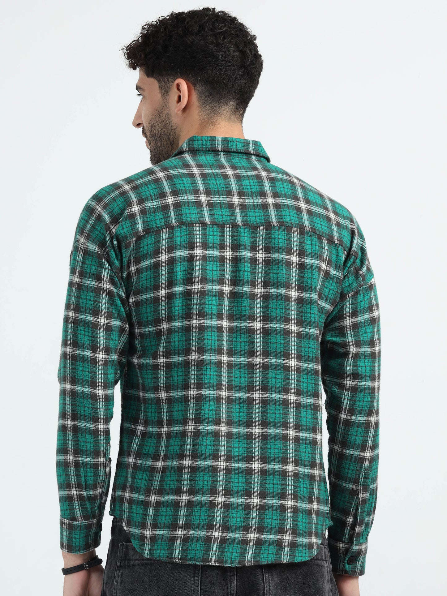 Green Double Pocket Checks Shirt