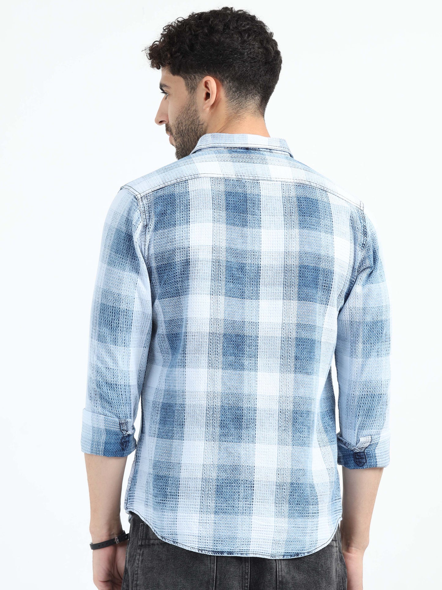 Indigo Cotton Sky Blue Checks Shirt