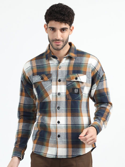 Brown Double Pocket Checks Shirt