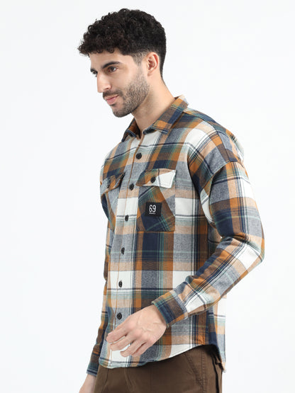 Brown Double Pocket Checks Shirt