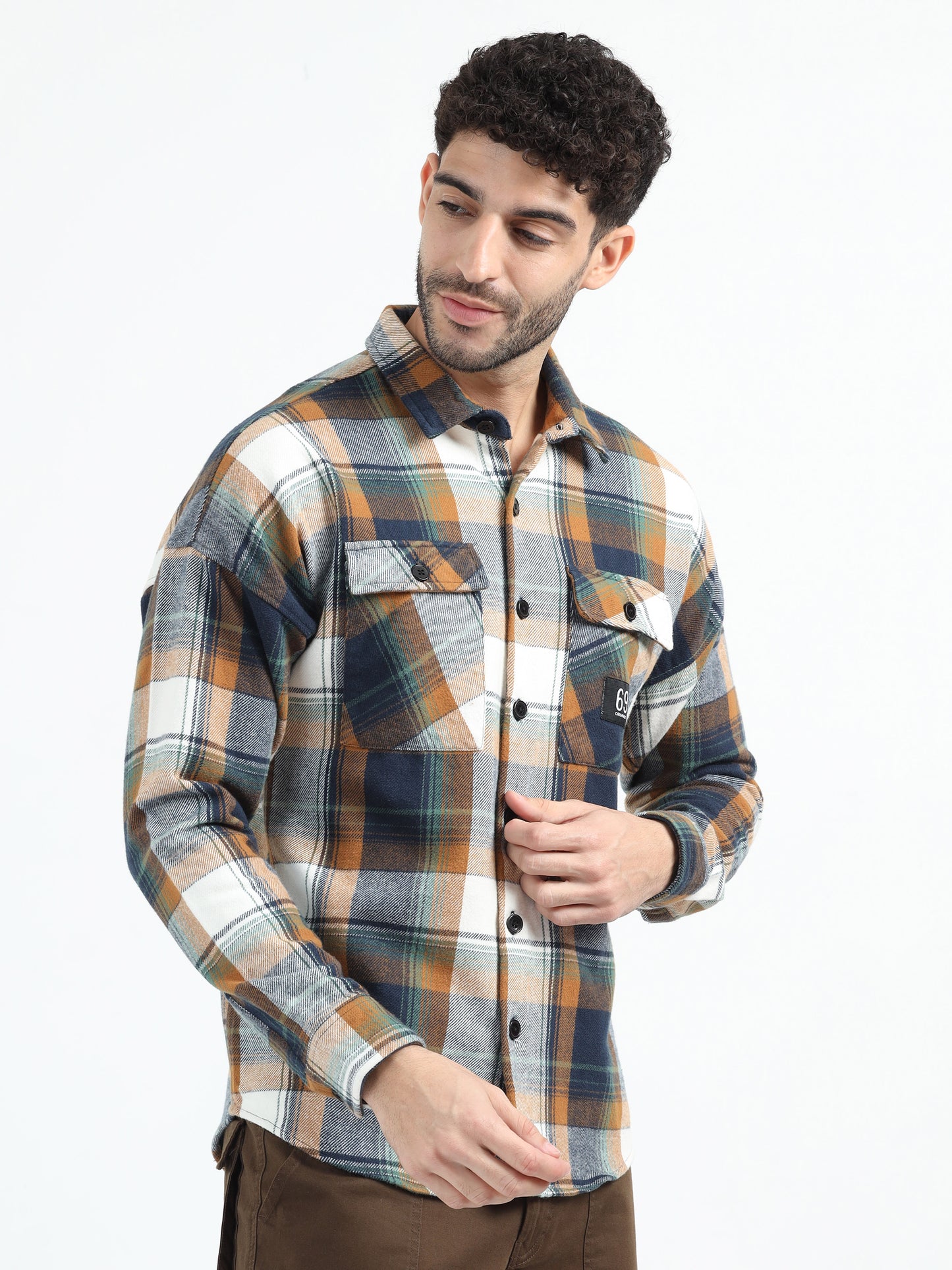 Brown Double Pocket Checks Shirt