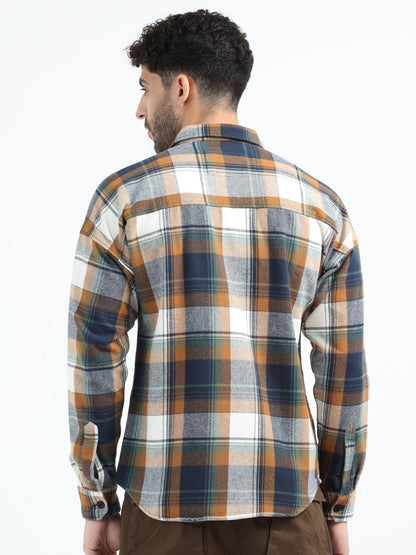 Brown Double Pocket Checks Shirt