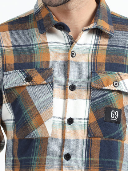 Brown Double Pocket Checks Shirt